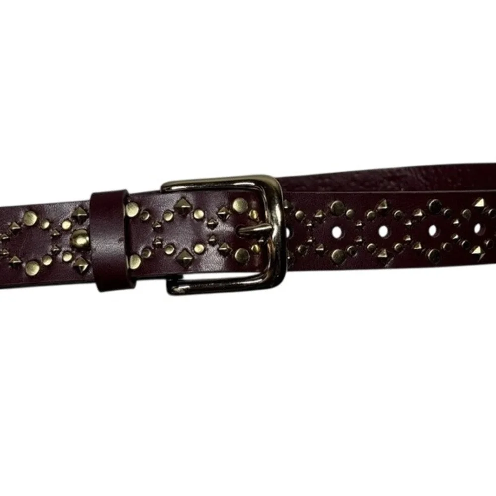 Rebecca Minkoff New Size XS‎ Mahogany Brown Studded Leather Belt Gold Hardware